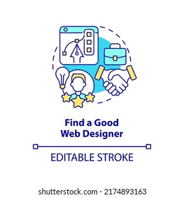 Find good web designer concept icon. Building better website abstract idea thin line illustration. Freelance marketplace. Isolated outline drawing. Editable stroke. Arial, Myriad Pro-Bold fonts used