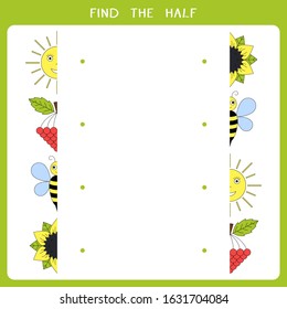Find the half for the object. Vector worksheet of simple educational game for kids