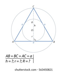 Find the height, as well as the radii of the inscribed and circumscribed circles of an equilateral triangle with sides equal to a. 