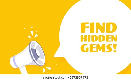 Encontrar burbujas de gemas ocultas. Estilo pop artístico, amarillo. Burbuja del discurso. Buscar signos ocultos de gemas. Icono para negocios y publicidad. Icono de vector