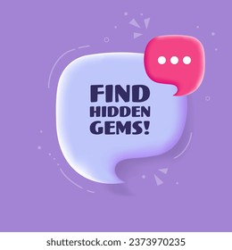 Encontrar burbujas de gemas ocultas. Estilo de arte pop, morado. Burbuja del discurso. Buscar signos ocultos de gemas. 3 quinquies ilustración. Icono para negocios y publicidad. Icono de vector
