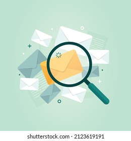 Find hidden mail with magnifying glass vector illustration