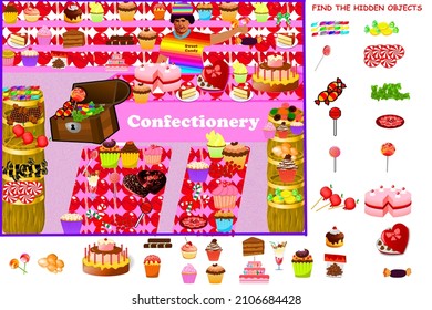 Find the hidden objects puzzle - Confectionery