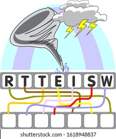 Find the hidden word by following the lines from the corresponding letters and write it in the destination box. Solve the riddle and find the word Twister. Cartoon Vector available in EPS 10.
