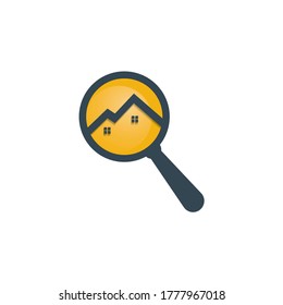 Find and Home Logo Design. Magnifying Glass House Logo Design For Real Estate Property.