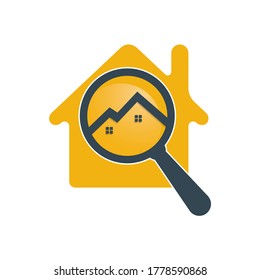 Find and Home Logo Design. Magnifying Glass House Logo Design For Real Estate Property.