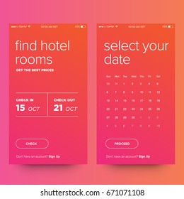 Find Hotel Rooms and Select Date With Month Calendar UX UI Screen for Smart phone