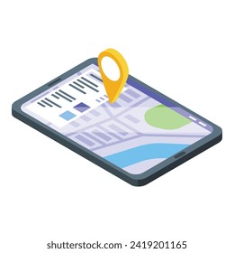 Encontrar el icono de la tableta del hotel vector isométrico. Reserva de cámara. Viaje de vacaciones
