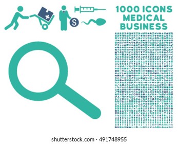 Find icon with 1000 medical commerce cobalt and cyan vector design elements. Collection style is flat bicolor symbols, white background.