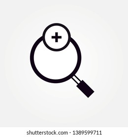 Find icon with add sign. Find icon and new, plus, positive symbol.  zoom icon
