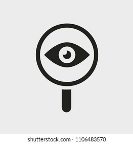 Find icon. Eye with magnifier Glyph icon solid style.