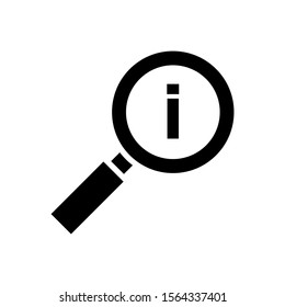 Find icon with information sign in black flat design on white background, Find icon and about, faq, help, hint symbol, Vector illustration
