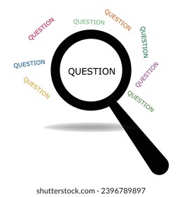 Find icon with question mark. Find icon and help, how to, info, query Questions mark symbol with question text