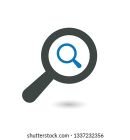 Find icon with research sign. Find icon and explore, find, inspect symbol. Vector illustration