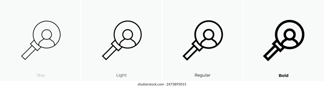 find icon. Thin, Light Regular And Bold style design isolated on white background