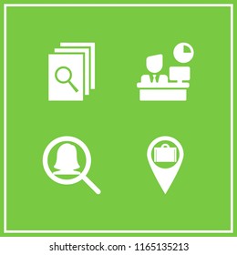 find icon. This set with magnifying glass, full time job, searching files and luggage location vector icons for mobile and web