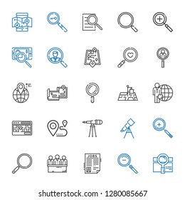 find icons set. Collection of find with search, zoom out, job search, candidates, loupe, zoom in, telescope, location, street map, candidate. Editable and scalable find icons.