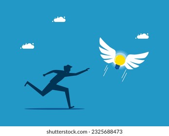 Find ideas and knowledge. man chasing a flying light bulb