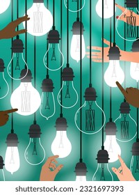 find ideas and lights that light up shine. wallpaper illustration about creative thinking.