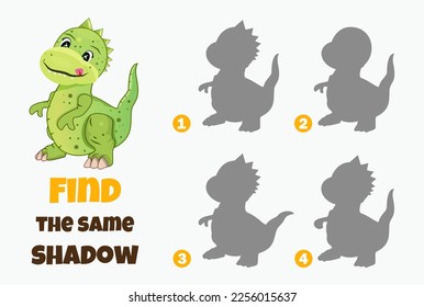 Find identical dinosaur shadows. Riddle for children. Charade. Rebus and puzzle. Vector stock illustration. isolated. White background