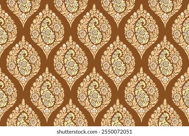 Find illustration vector archive EPS file seamless floral arabesque pattern in damask style motifs suitable for wallpaper, curtain, cloth, blanket, tile, textile and fabric design isolated cover print