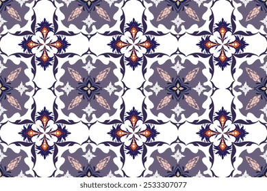 Encontre imagens vetoriais de ilustração padrão floral sem costura em motivos de estilo damask adequado para papel de parede, telhas, tecido e design de tecido arquivo eps arquivo isolado.