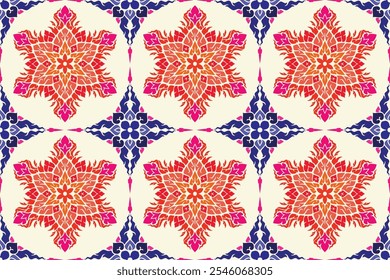 Find illustrations vector images seamless traditional Thai art floral pattern in damask style motifs suitable for wallpaper, curtain, clothing, blanket, tile and fabric archive EPS file.