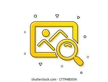 Find image or picture sign. Search photo icon. Yellow circles pattern. Classic search photo icon. Geometric elements. Vector