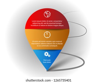 Find infographic color pointer contain three parts with shadow and way