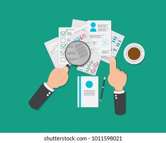 Find Information about people, Customer, Human Research Magnifying glass Note Pencil And Coffee Break