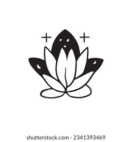 Finden Sie innere Ruhe mit diesem fesselnden, schwarz-weißen Lotus Yoga Logo im Minimalismus-Stil. Ein Symbol der Ruhe und Achtsamkeit. Vektorgrafik.