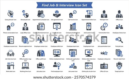 Find Job And Interview Blue Icon Set,Vector icon Set