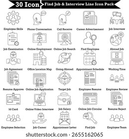 Find Job And Interview Line Icon Pack