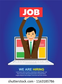 	
Find a job on notebook, businessman