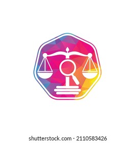Encontrar la plantilla vectorial del logotipo de Justice, los conceptos de diseño del logotipo de Creative Law Firm. logo de la firma de abogados de loupe	