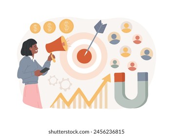 Find leads isolated concept vector illustration. Generate sales leads, digital marketing strategy, build brand awareness, find new customer, content creation, sales funnel vector concept.