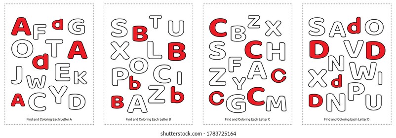 Finden Sie den Buchstaben ABCD Arbeitsblatt Spiel, Alphabet Aktivität für Vorschulen und Kindergarten.