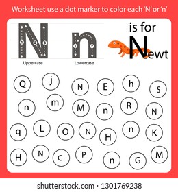 find the letter Worksheet use a dot marker to color each N