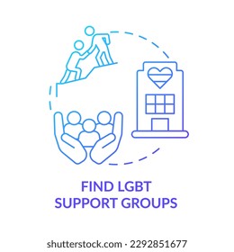 Find LGBT support groups blue gradient concept icon. Tolerant communication. Mental health care program abstract idea thin line illustration. Isolated outline drawing. Myriad Pro-Bold font used