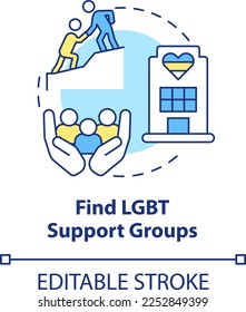 Find LGBT support groups concept icon. Mental health care program abstract idea thin line illustration. Isolated outline drawing. Editable stroke. Arial, Myriad Pro-Bold fonts used
