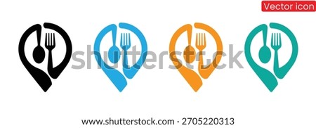 Find local restaurants with this vibrant food location icon,Restaurant point location icon.Restaurant map Vector,Local Food Icon Logo,Food point vector logo design.GPS logo design template