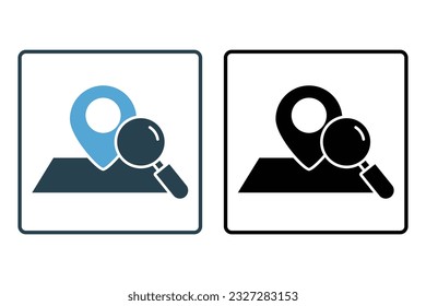 Find location icon. location with Magnifying Glass. Solid icon style design. Simple vector design editable