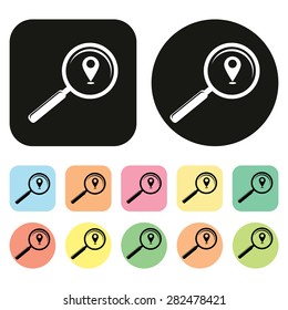 Find location icon. magnifying glass. vector