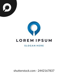 Find location logo concept, magnifying glass combine with map pointer icon template