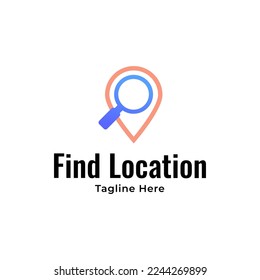 Find Location logo. Magnifying glass and pin symbol, logo vector illustration eps 10