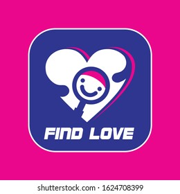Find love logo design vector with magnifying glass concept