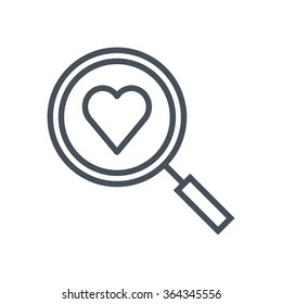 Find love, magnifier and heart icon suitable for info graphics, websites and print media. Vector, flat icon, clip art.