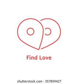 find love with red outline map pin. concept of honeymoon, passion, enamored human, destination, happiness. isolated on white background. linear style trend modern logotype design vector illustration