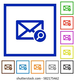 Find mail flat color icons in square frames on white background