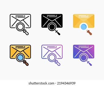 Find Mail icon set with line, outline, flat, filled, glyph, color, gradient. Editable stroke and pixel perfect. Can be used for digital product, presentation, print design and more.